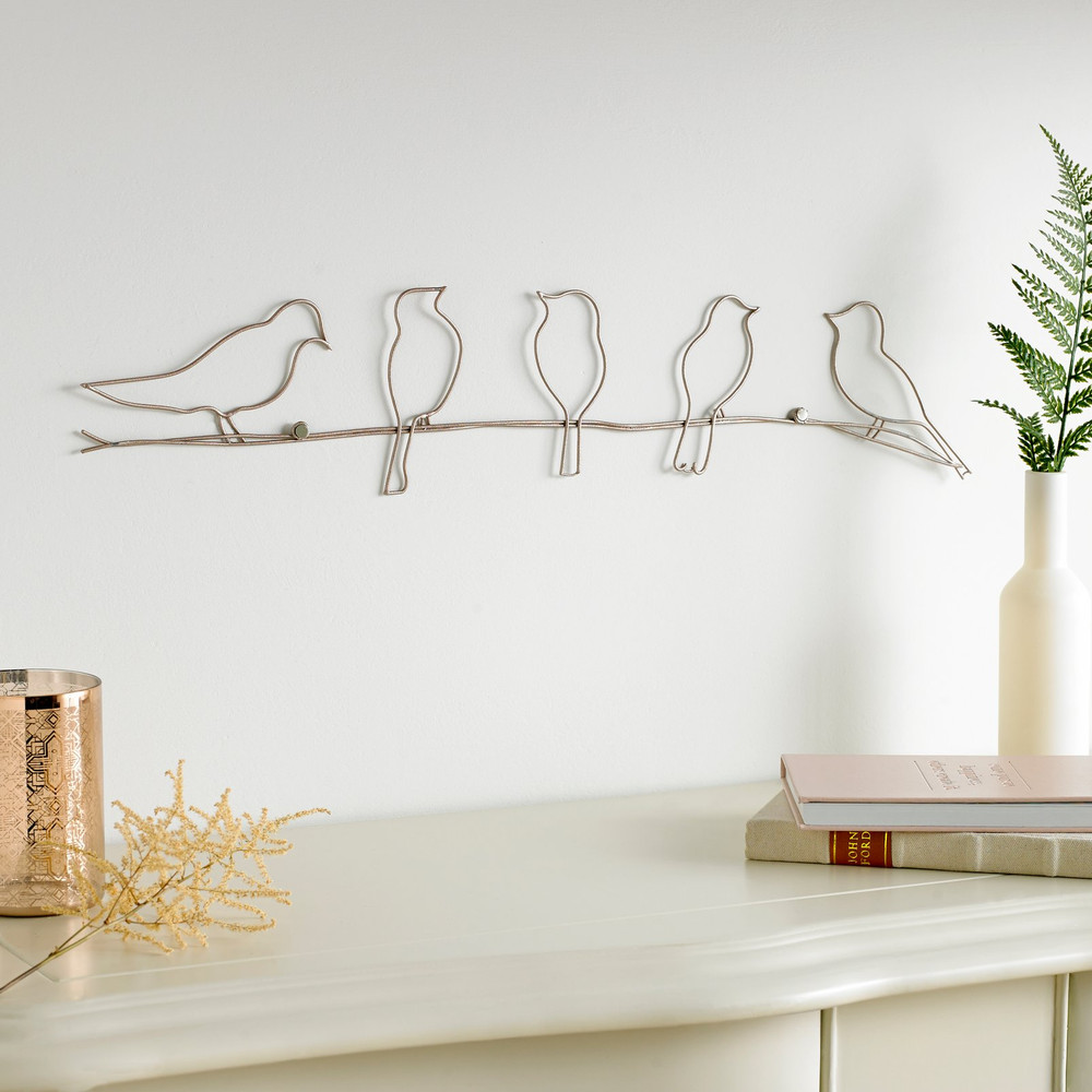Bird On A Wire Soft Rose Gold Metal Wall Art