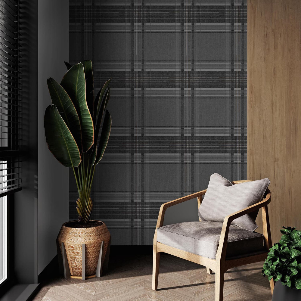 Rhea Plaid Charcoal Wallpaper