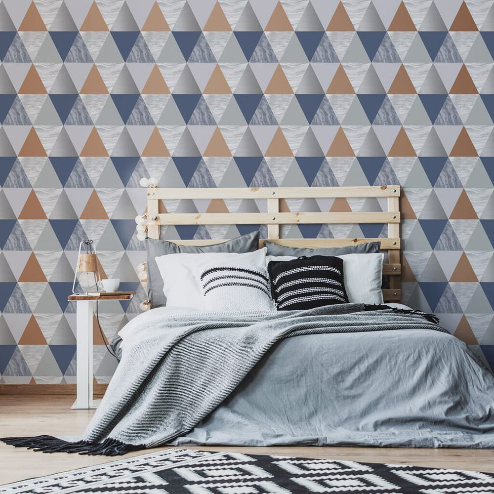 harlequin navy & rose gold wallpaper