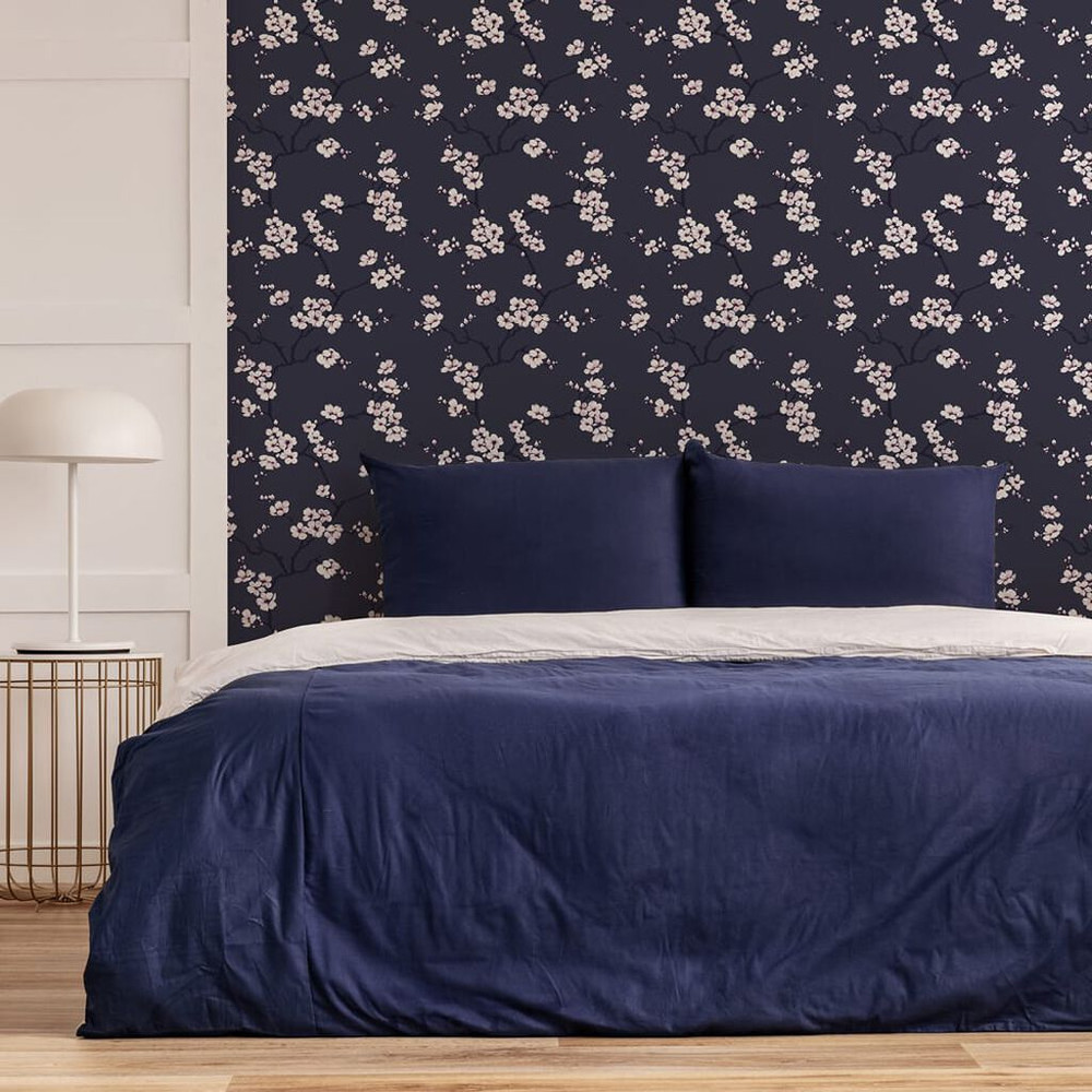 apple blossom navy wallpaper
