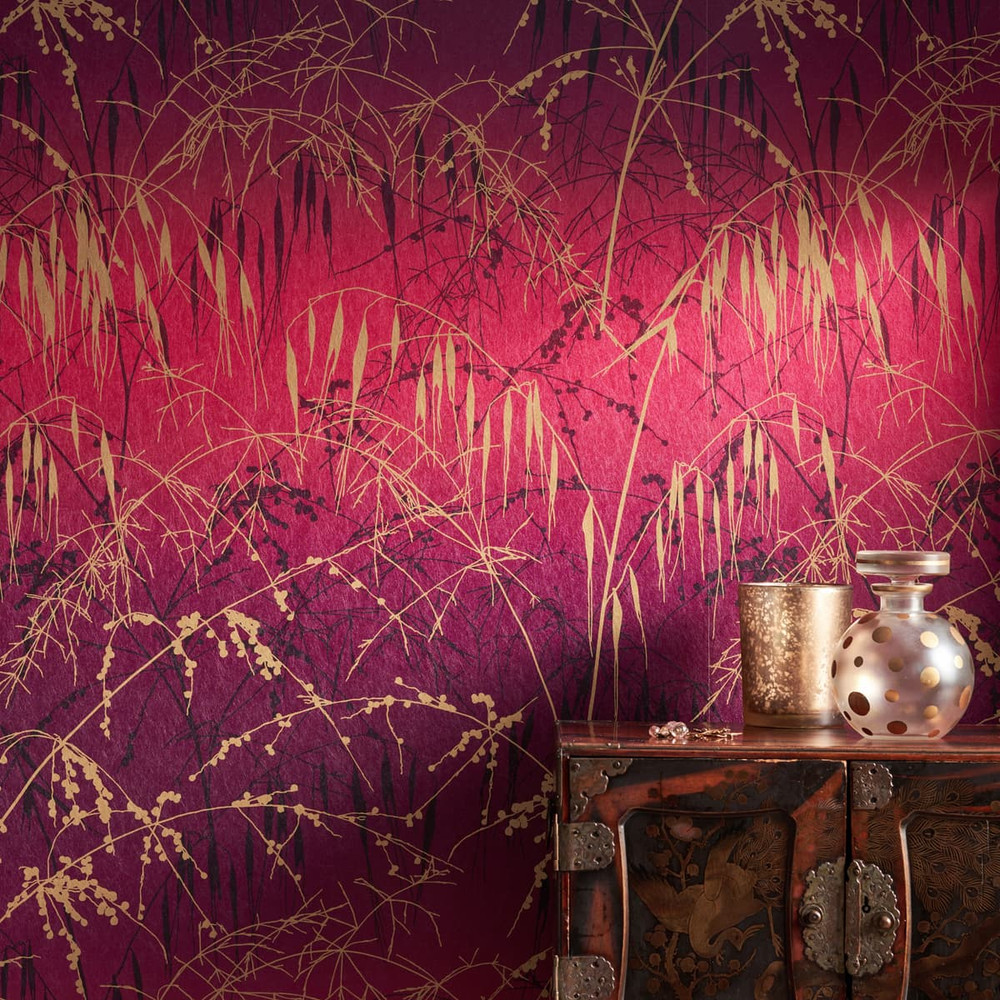 Meadow Grass Damson & Soft Gold Wallpaper