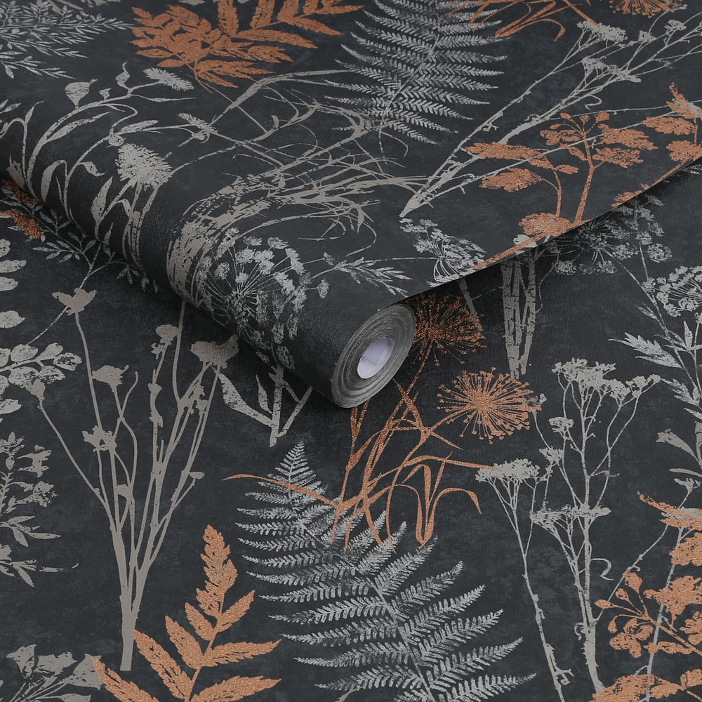 Organics Black And Copper Wallpaper