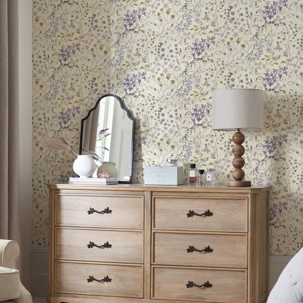 Watercolour Floral Purple Wallpaper