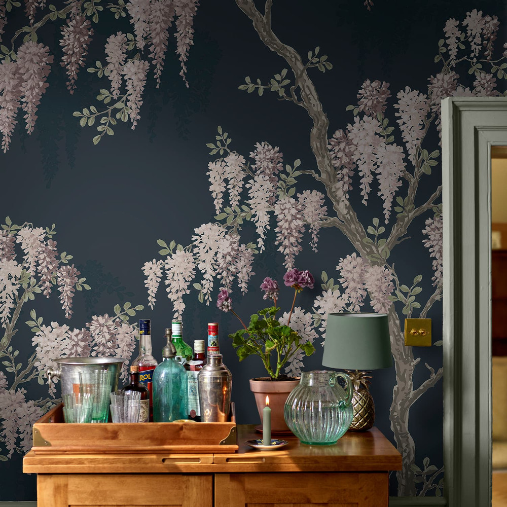 Laura Ashley Wisteria Garden Midnight Seaspray Bespoke Mural
