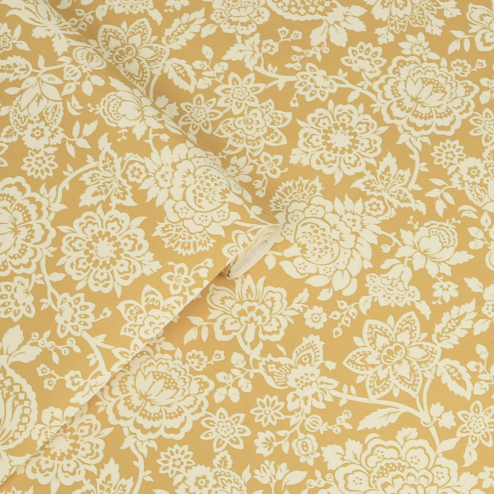 Laura Ashley Trailing Laurissa Pale Ochre Yellow Wallpaper