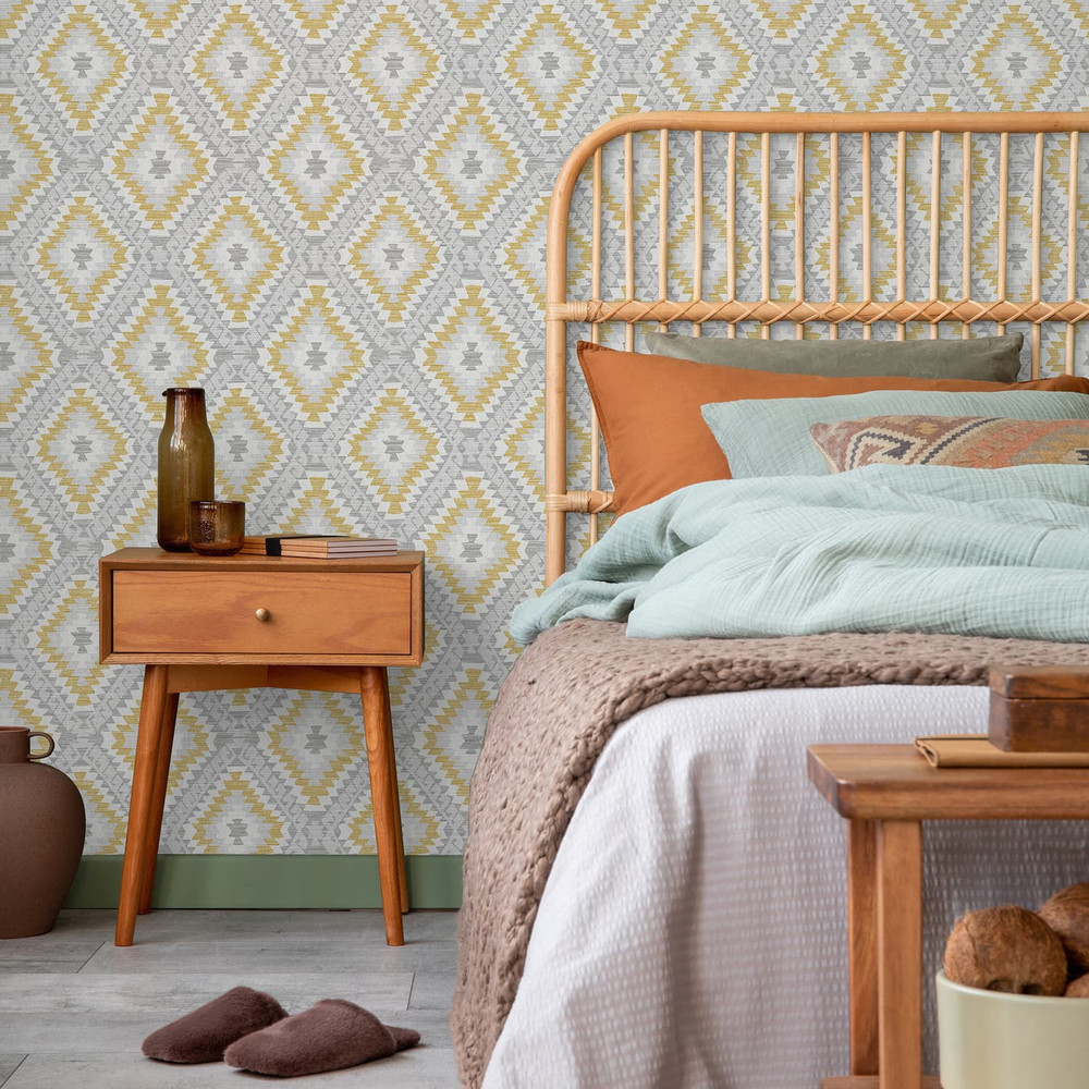 Aztec Geo Ochre Wallpaper
