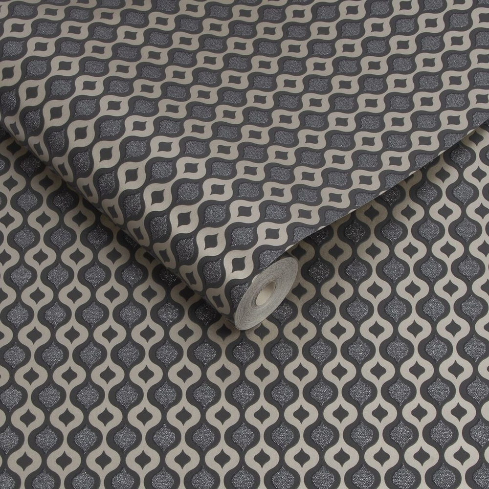 luxe ogee black wallpaper