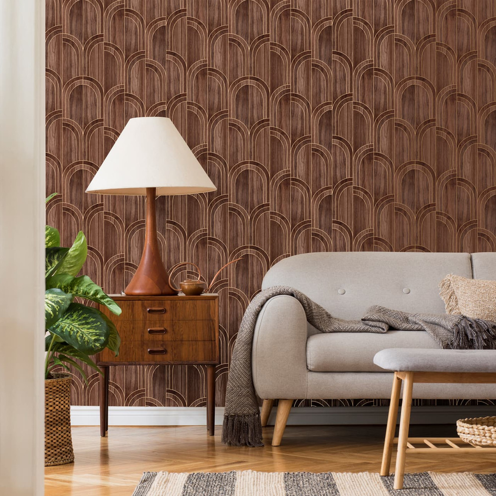 Modella Wood Walnut Wallpaper