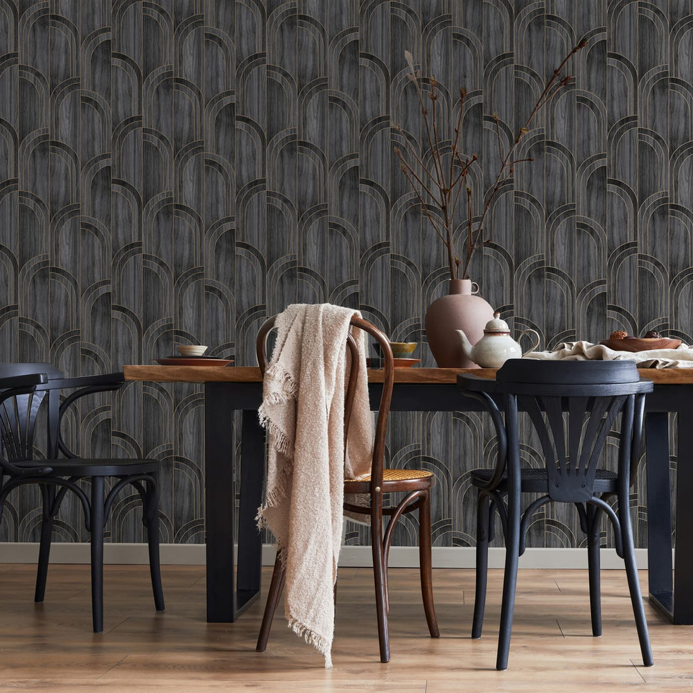 Modella Wood Black Wallpaper
