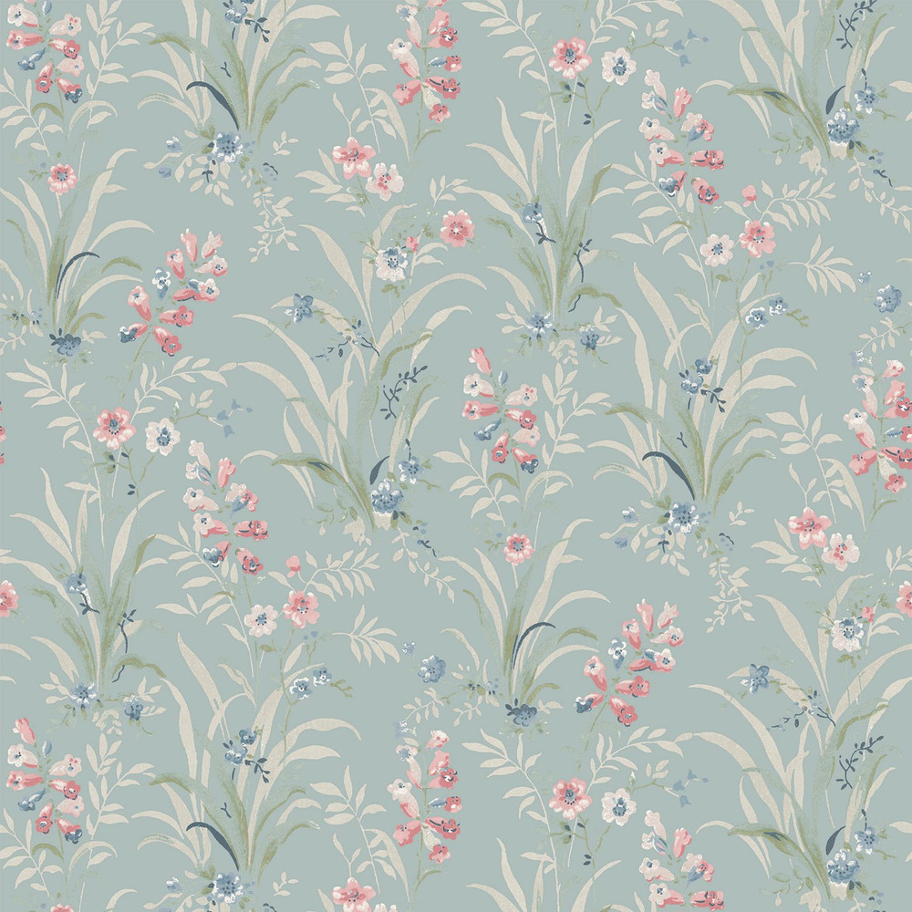 Laura Ashley Mosedale Posy Dark Duck Egg Blue Wallpaper