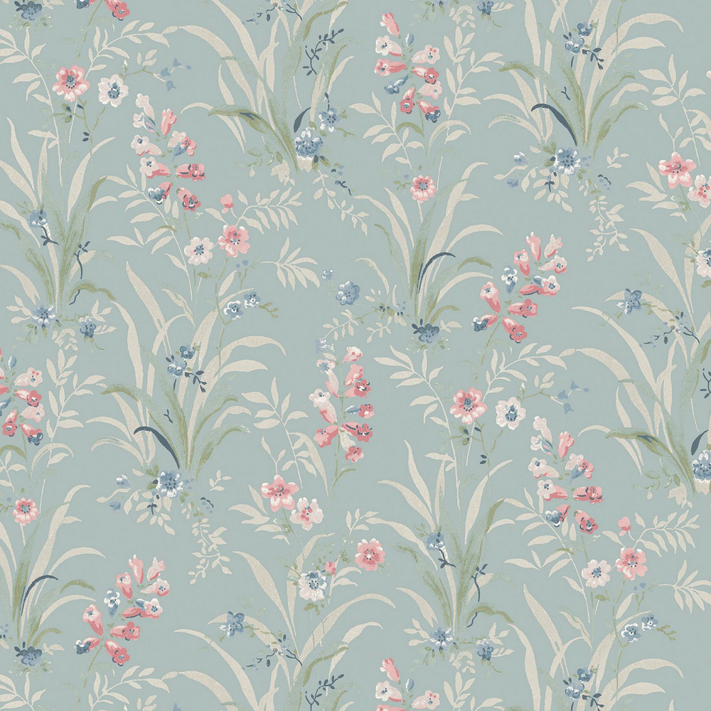 Laura Ashley Mosedale Posy Dark Duck Egg Blue Wallpaper