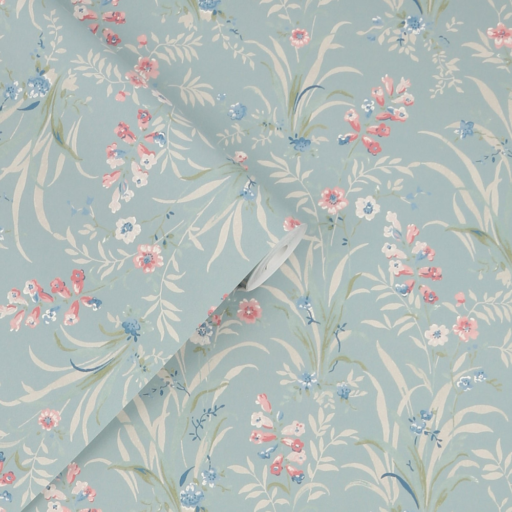 Laura Ashley Mosedale Posy Dark Duck Egg Blue Wallpaper