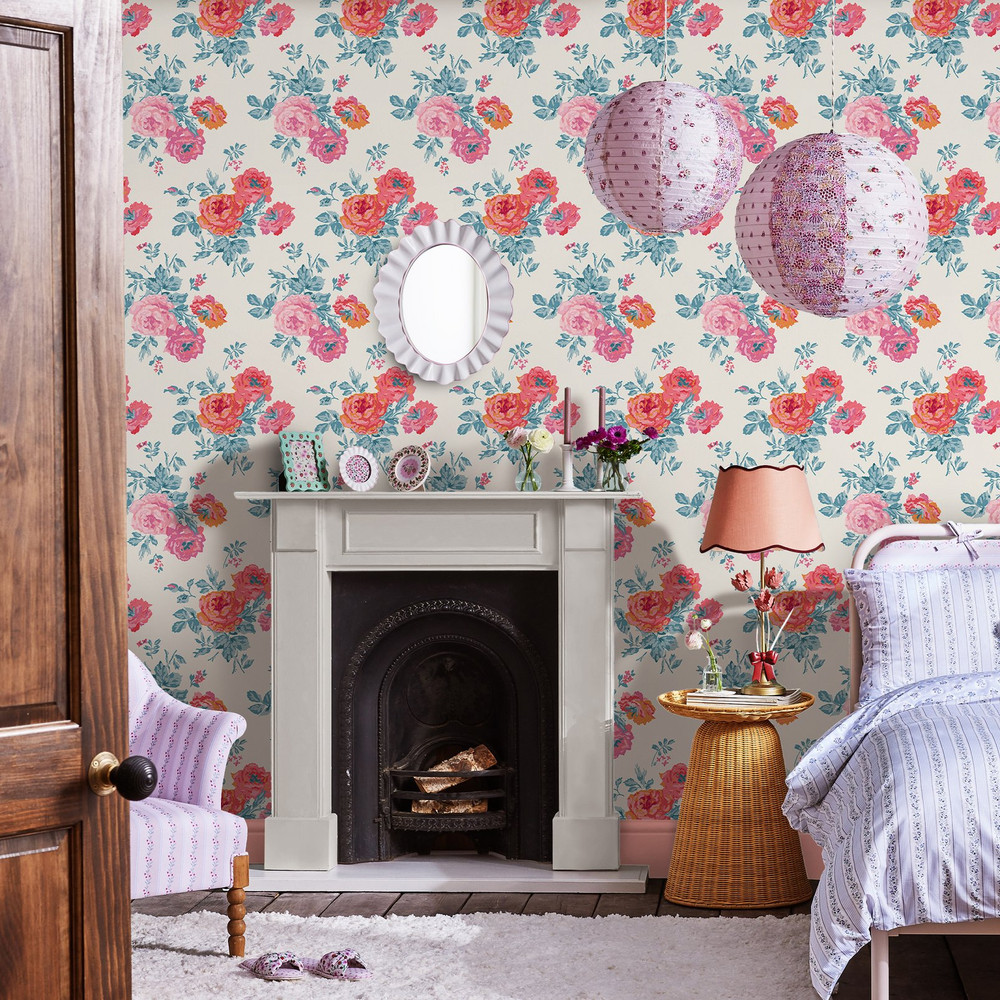 Cath Kidston Archive Rose Blue & Pink Wallpaper