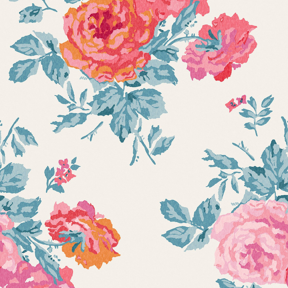 Cath Kidston Archive Rose Blue & Pink Wallpaper