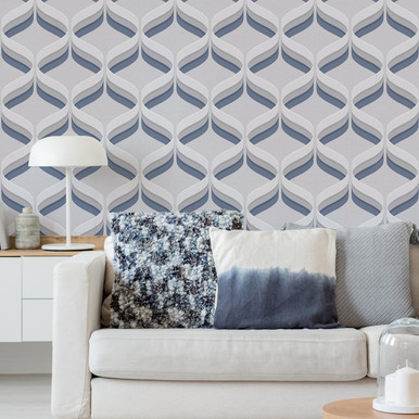 Fresco Retro Ogee Navy Geometric Wallpaper