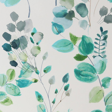 Watercolour Green Leaves White Grey Wallpaper