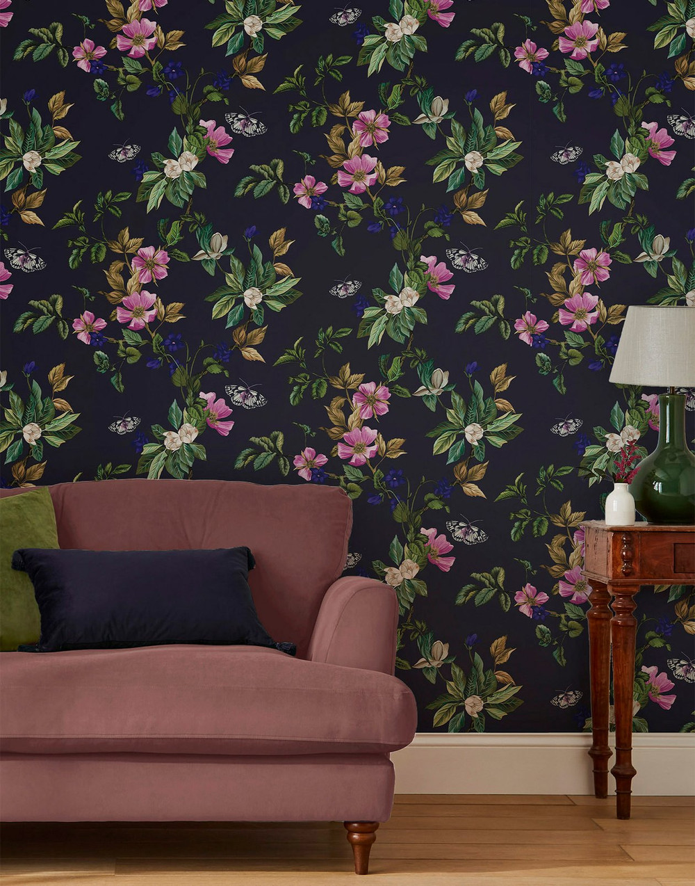 Joules Wakerly Woodland Floral French Navy Wallpaper - 118572_ROOMSET_01.jpg