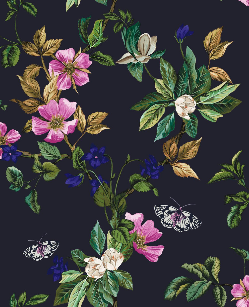 Joules Wakerly Woodland Floral French Navy Wallpaper - 118572_TILE_01.jpg