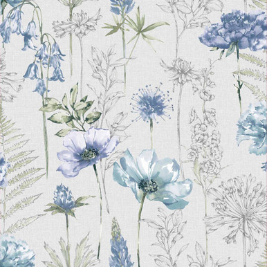 floral sketch blue wallpaper