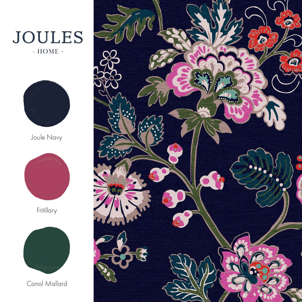 Joules Vine Cottage Floral Royal Navy Wallpaper