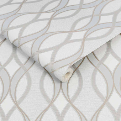 ribbon geo grey & rose gold wallpaper