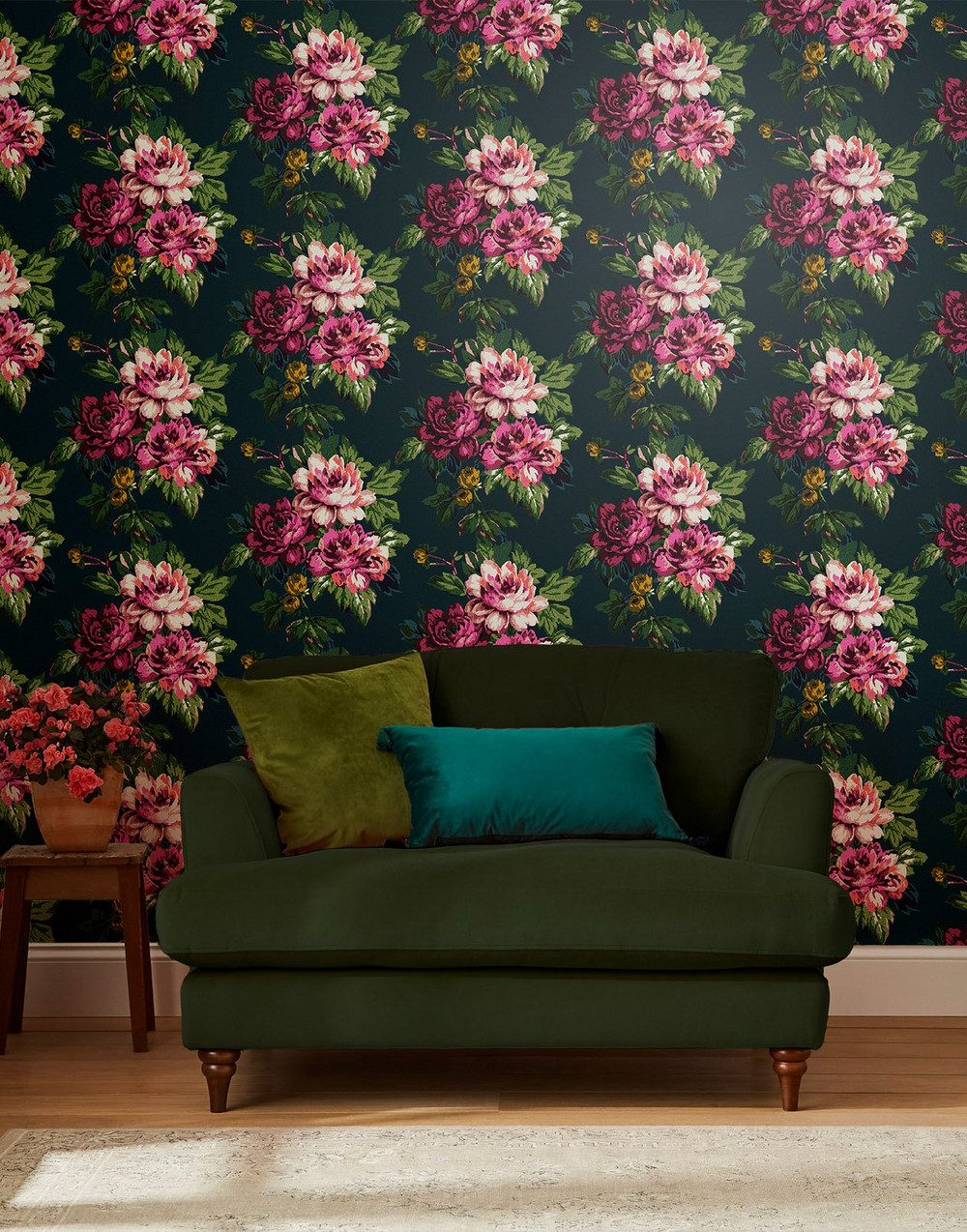 Joules Invite Floral Peacock Wallpaper