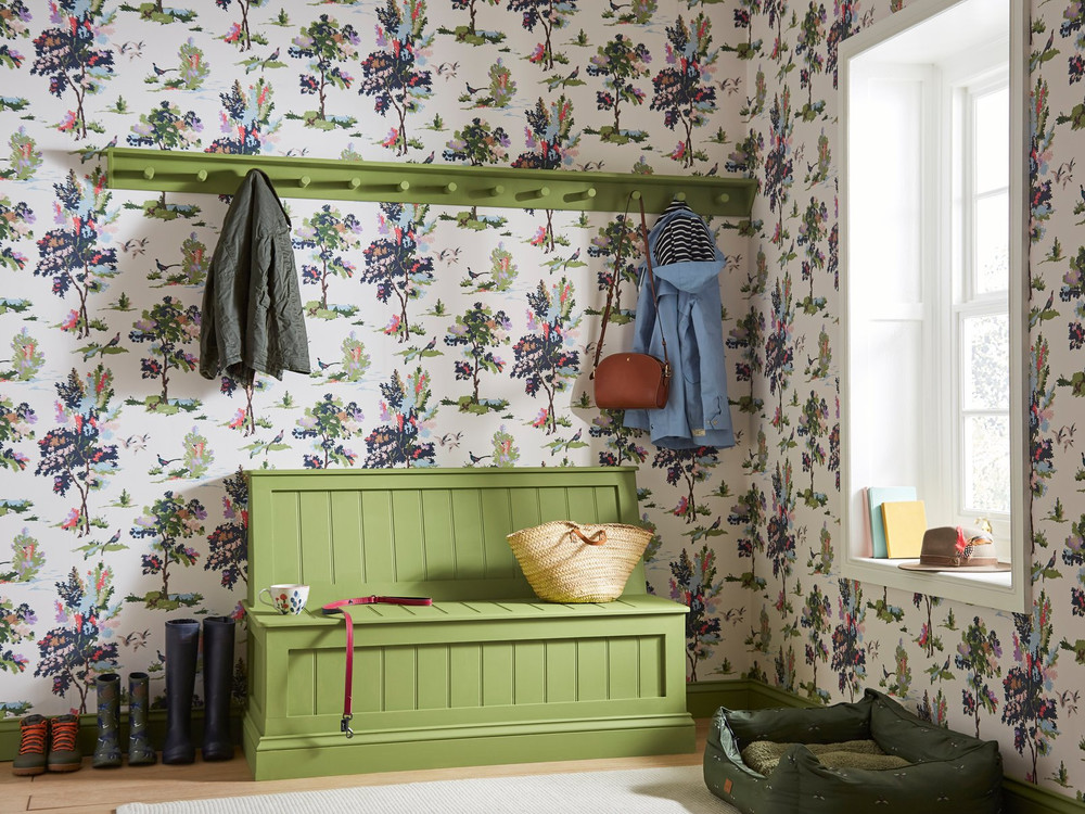 Joules Woodland Scene Dawn Grey Wallpaper