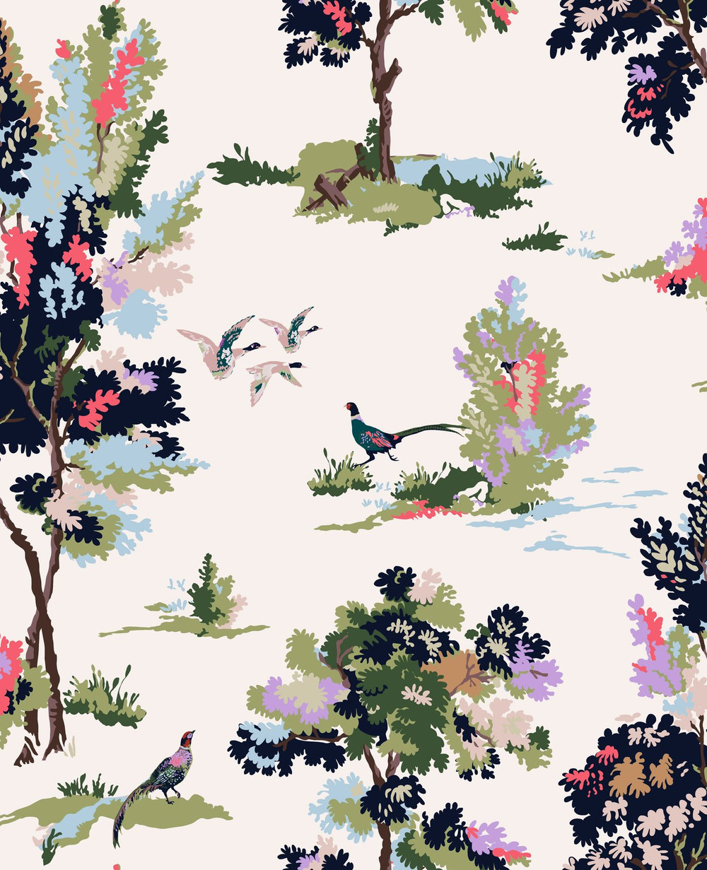 Joules Woodland Scene Dawn Grey Wallpaper