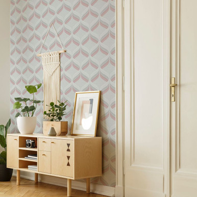 fresco retro ogee pink geometric wallpaper