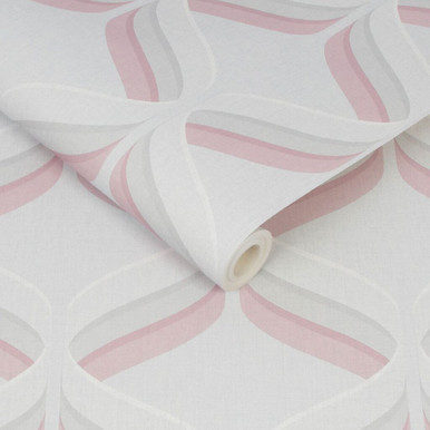 fresco retro ogee pink geometric wallpaper