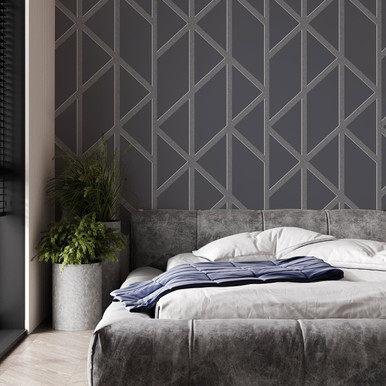 Panel Glitter Geo Charcoal Wallpaper