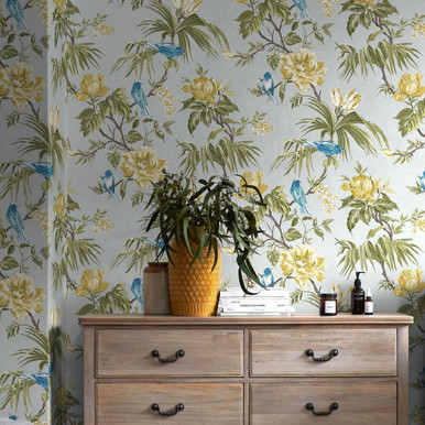 next birds & blooms grey wallpaper