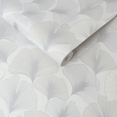 Gingko Leaves Silver Wallpaper
