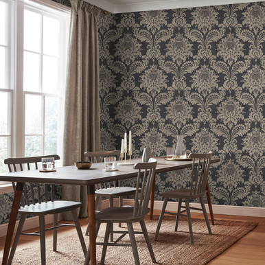 Archive Damask Black And Gold Wallpaper