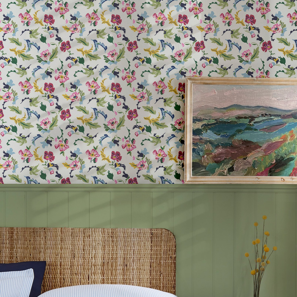 Joules Cambridge Painted Floral Creme Wallpaper