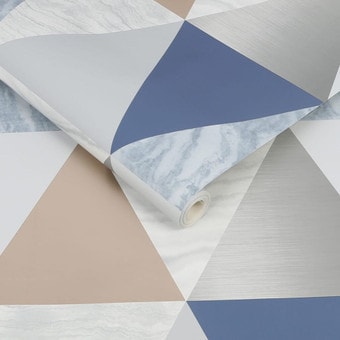 harlequin navy & rose gold wallpaper