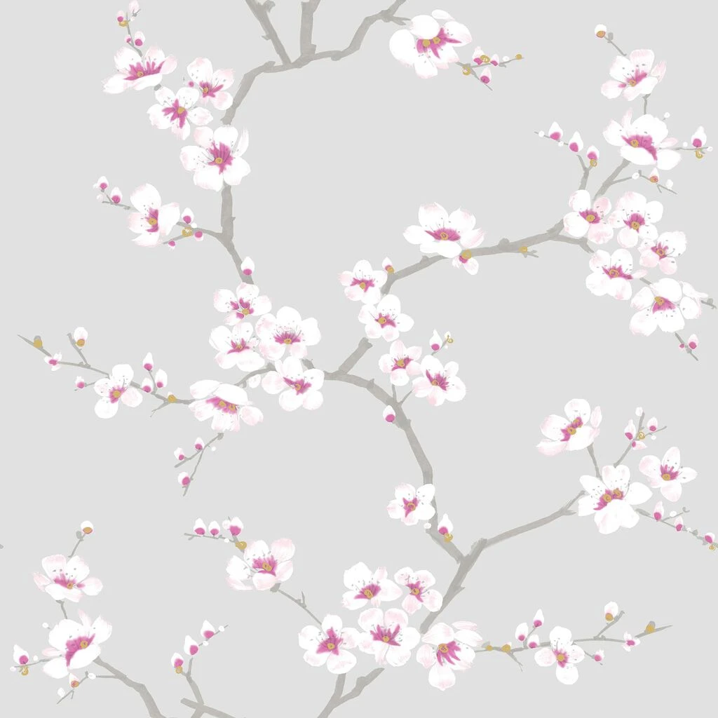 Apple Blossom Tree Grey Wallpaper