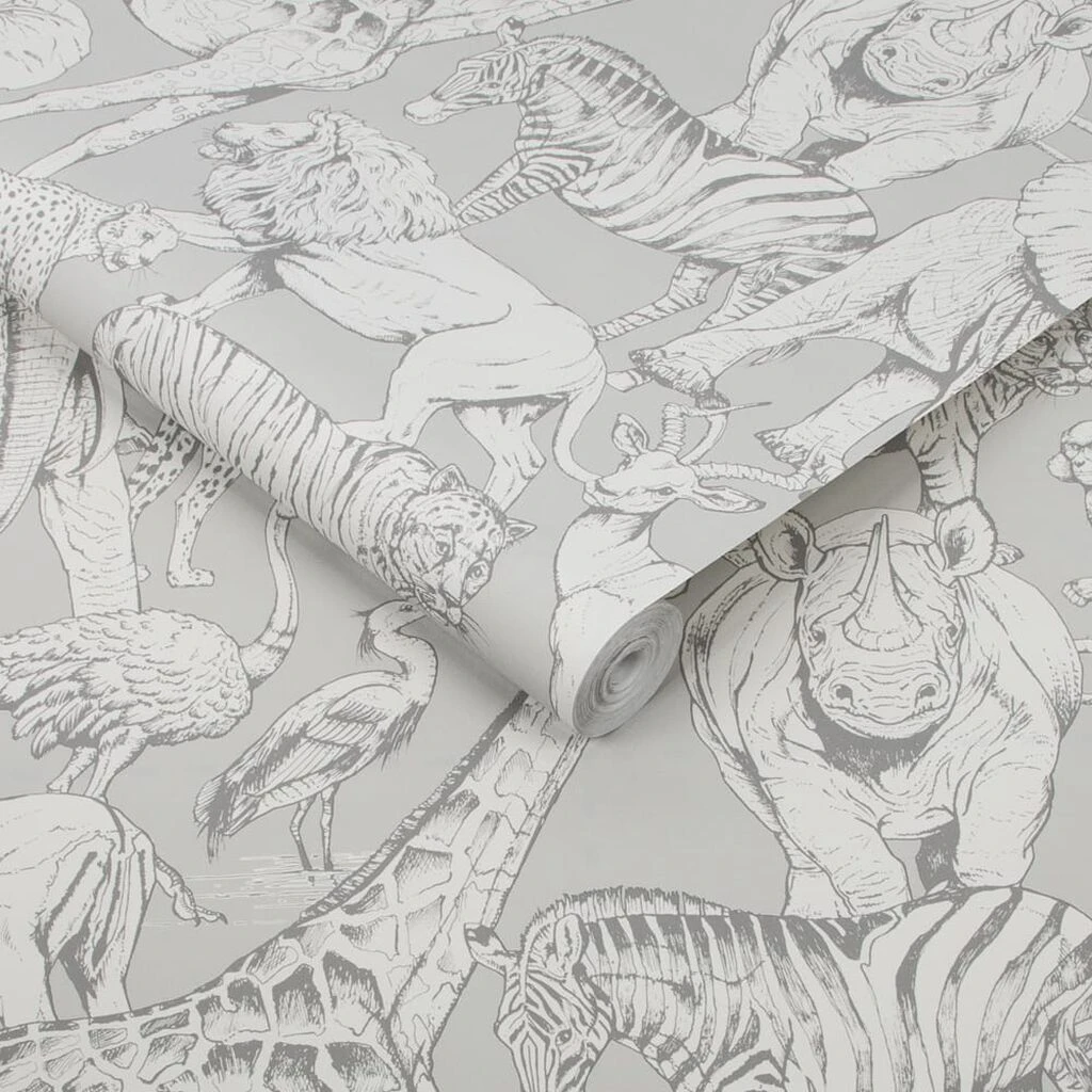 jungle animals grey wallpaper