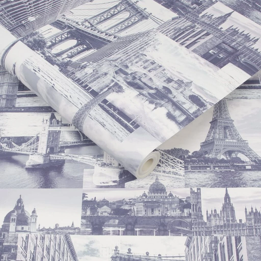 city scene indigo wallpaper