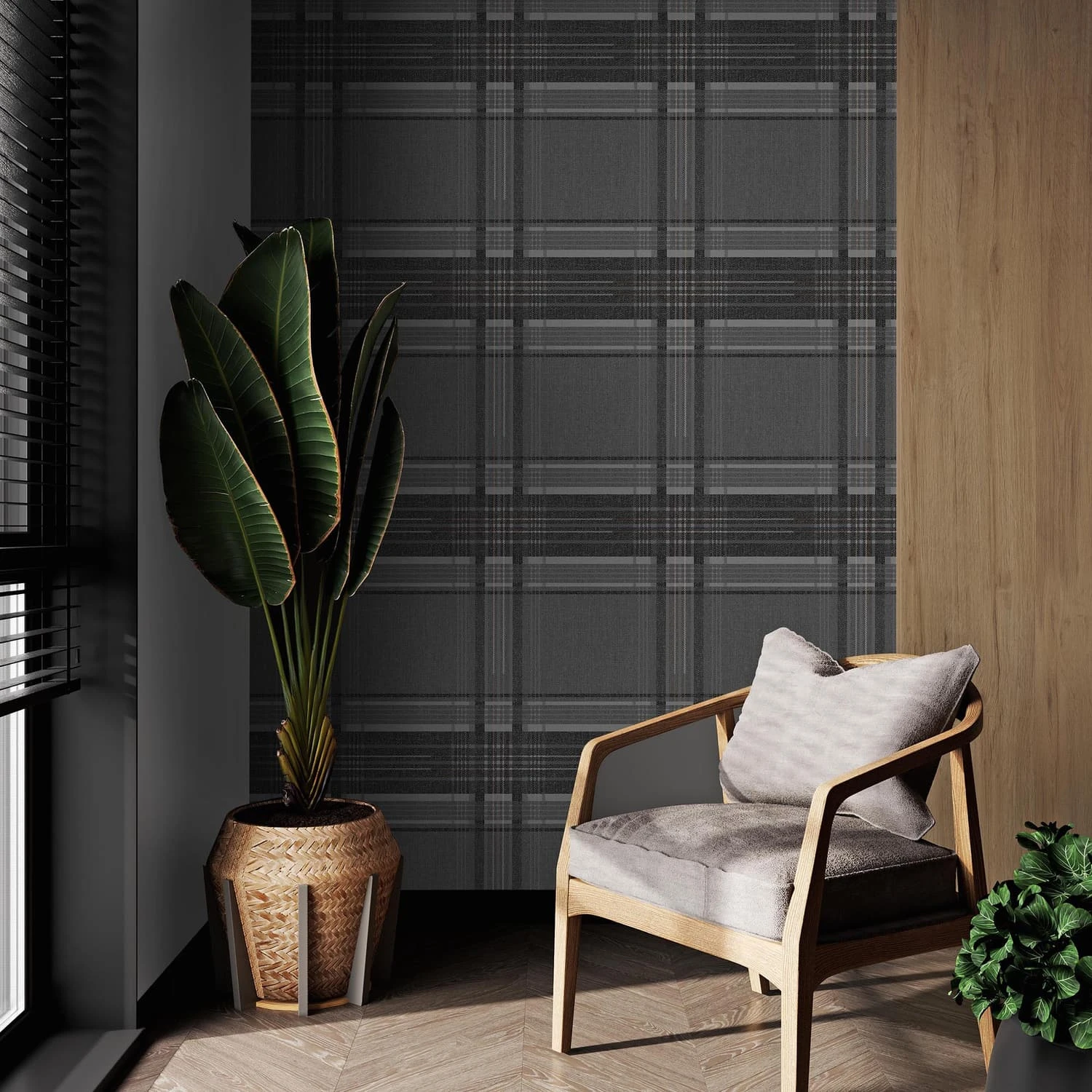 Rhea Plaid Charcoal Wallpaper