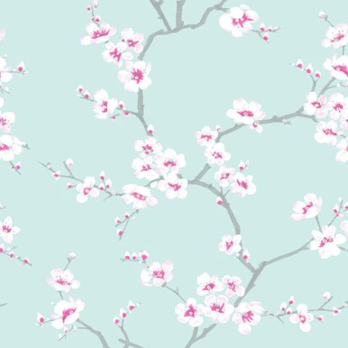 apple blossom tree teal wallpaper