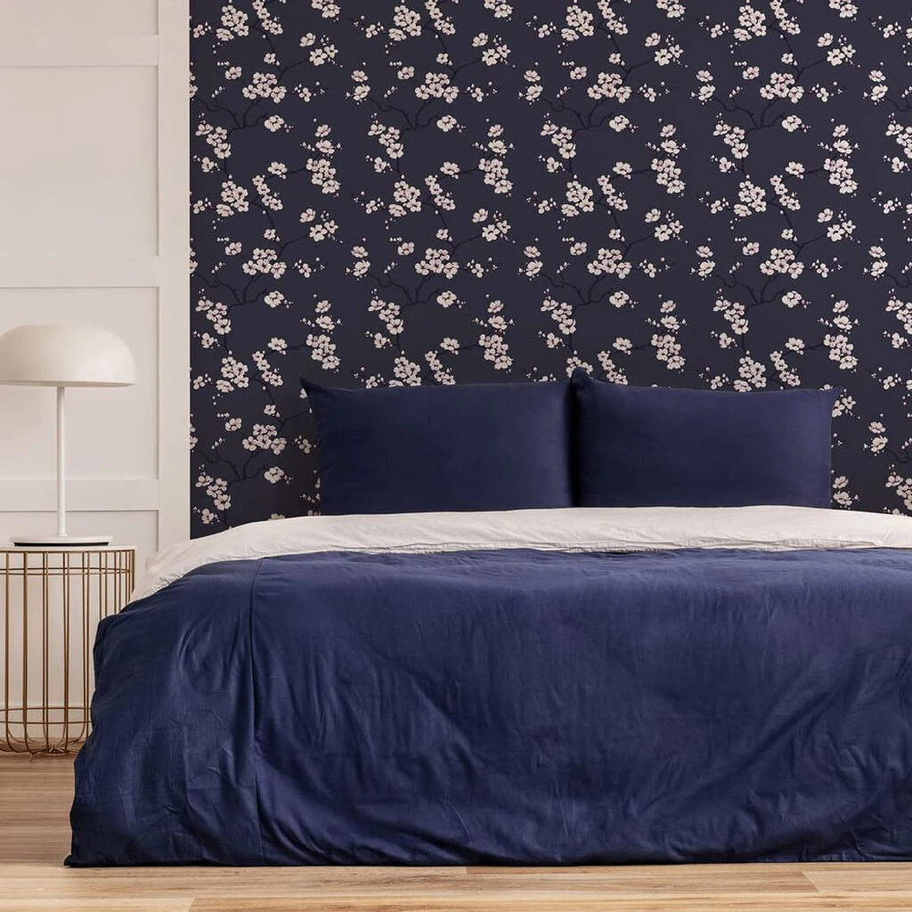 apple blossom navy wallpaper
