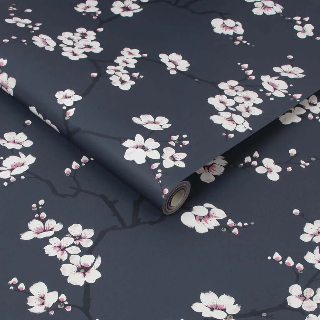 apple blossom navy wallpaper