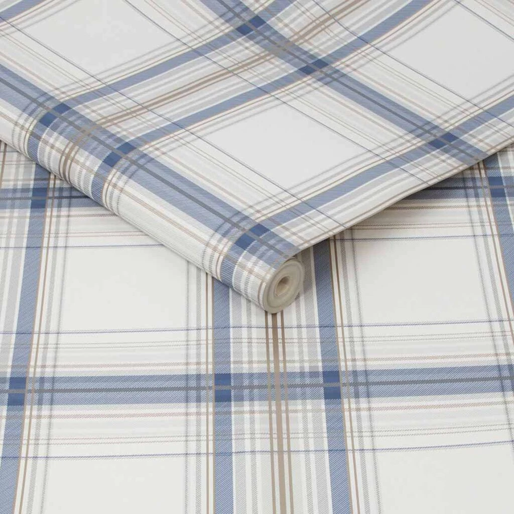 iona check navy wallpaper