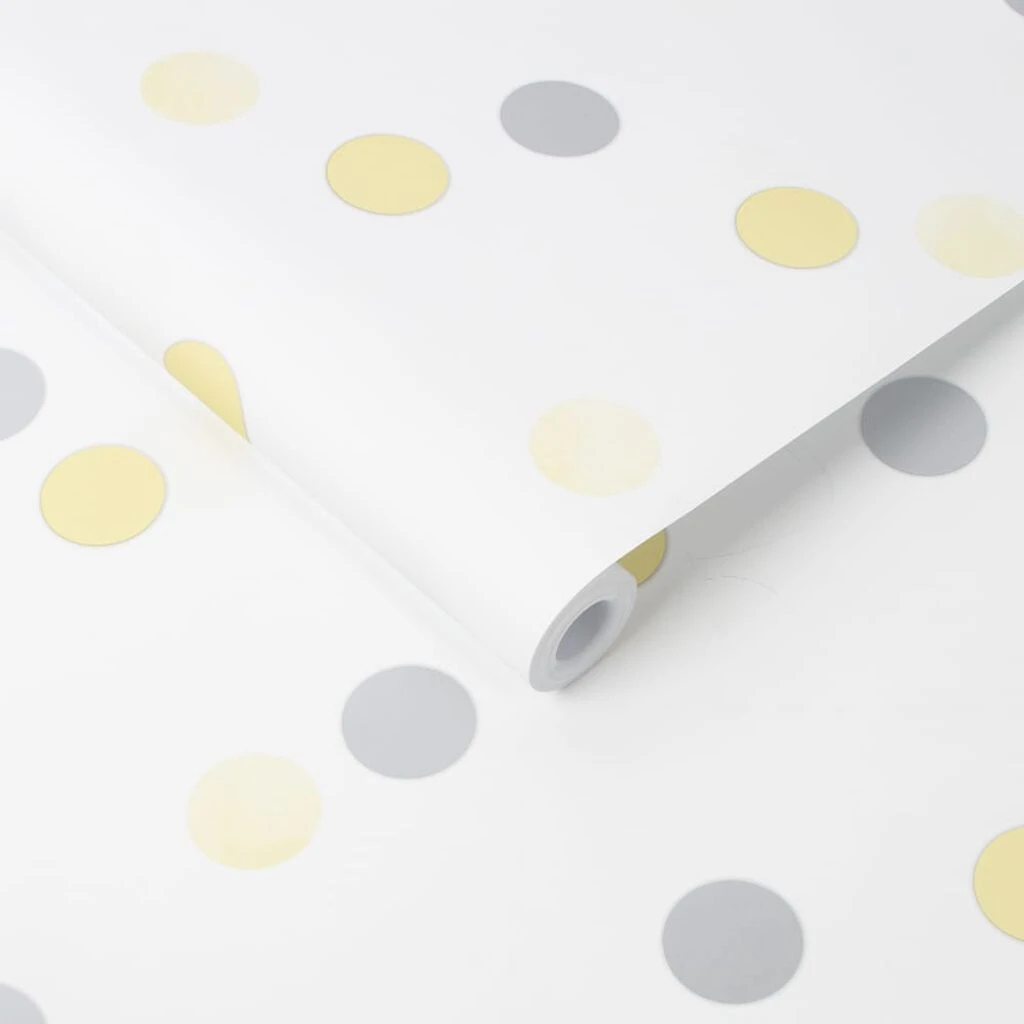 dotty polka yellow & silver wallpaper