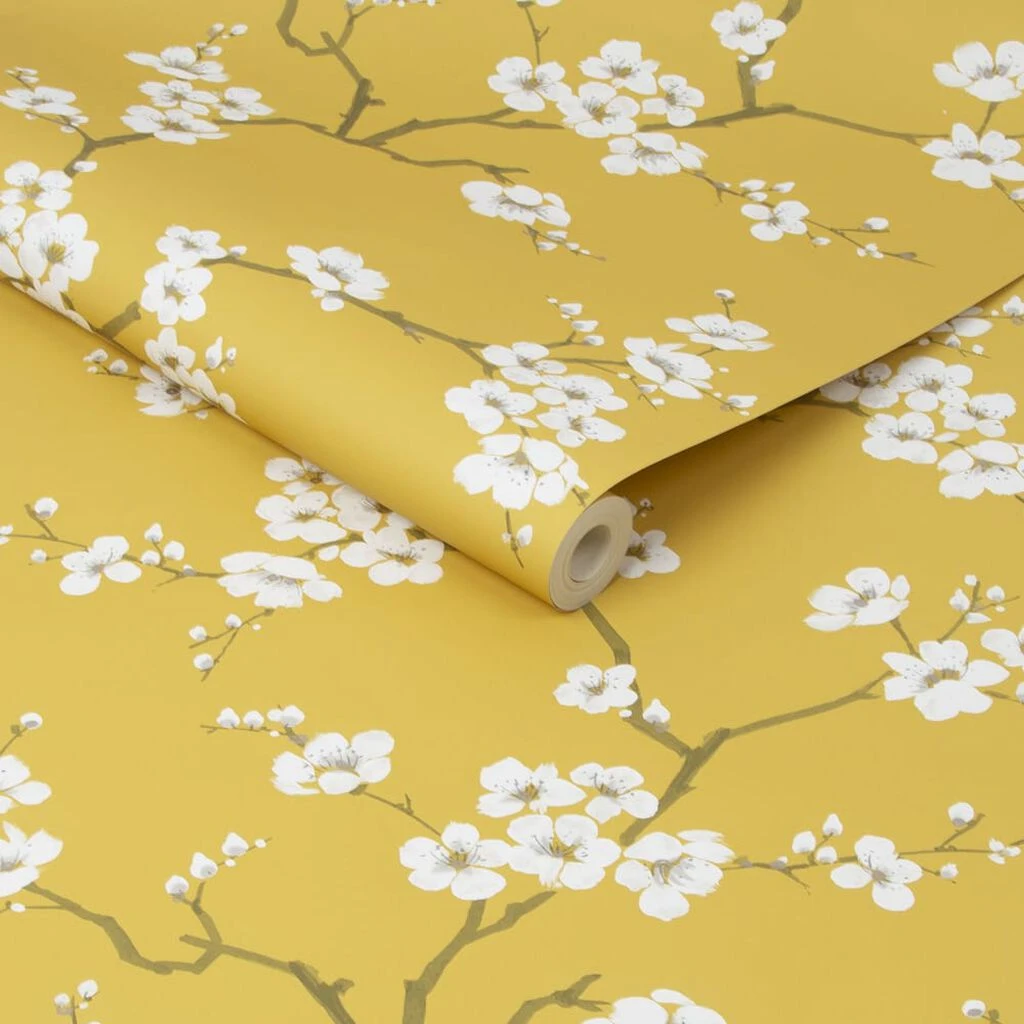 apple blossom ochre wallpaper