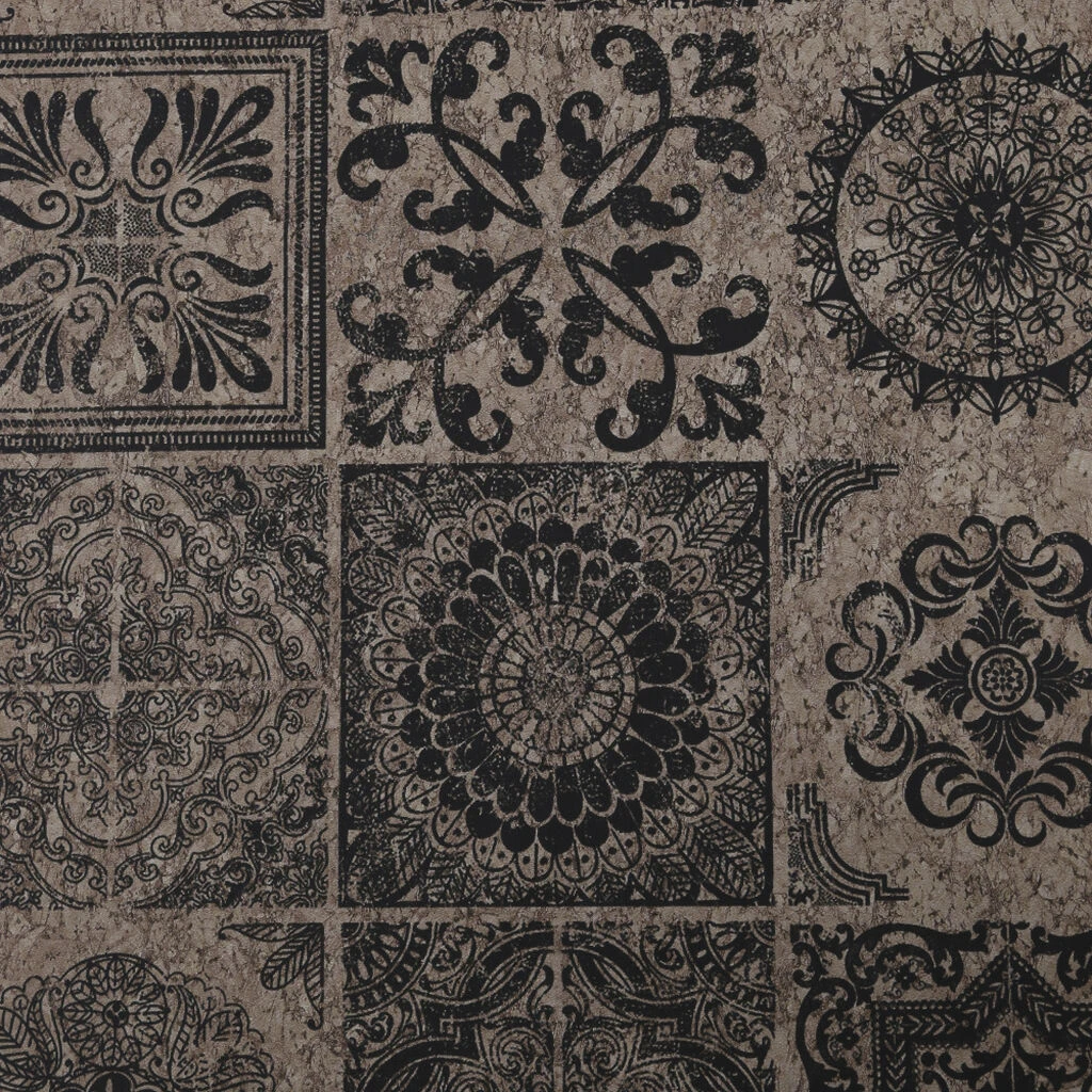 cork medallion black & beige wallpaper