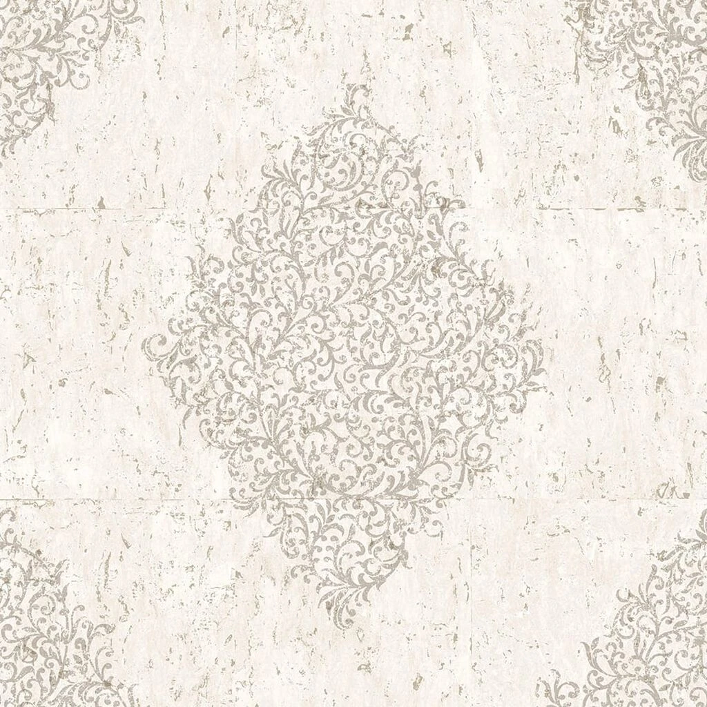cream & pale gold cork medallion wallpaper