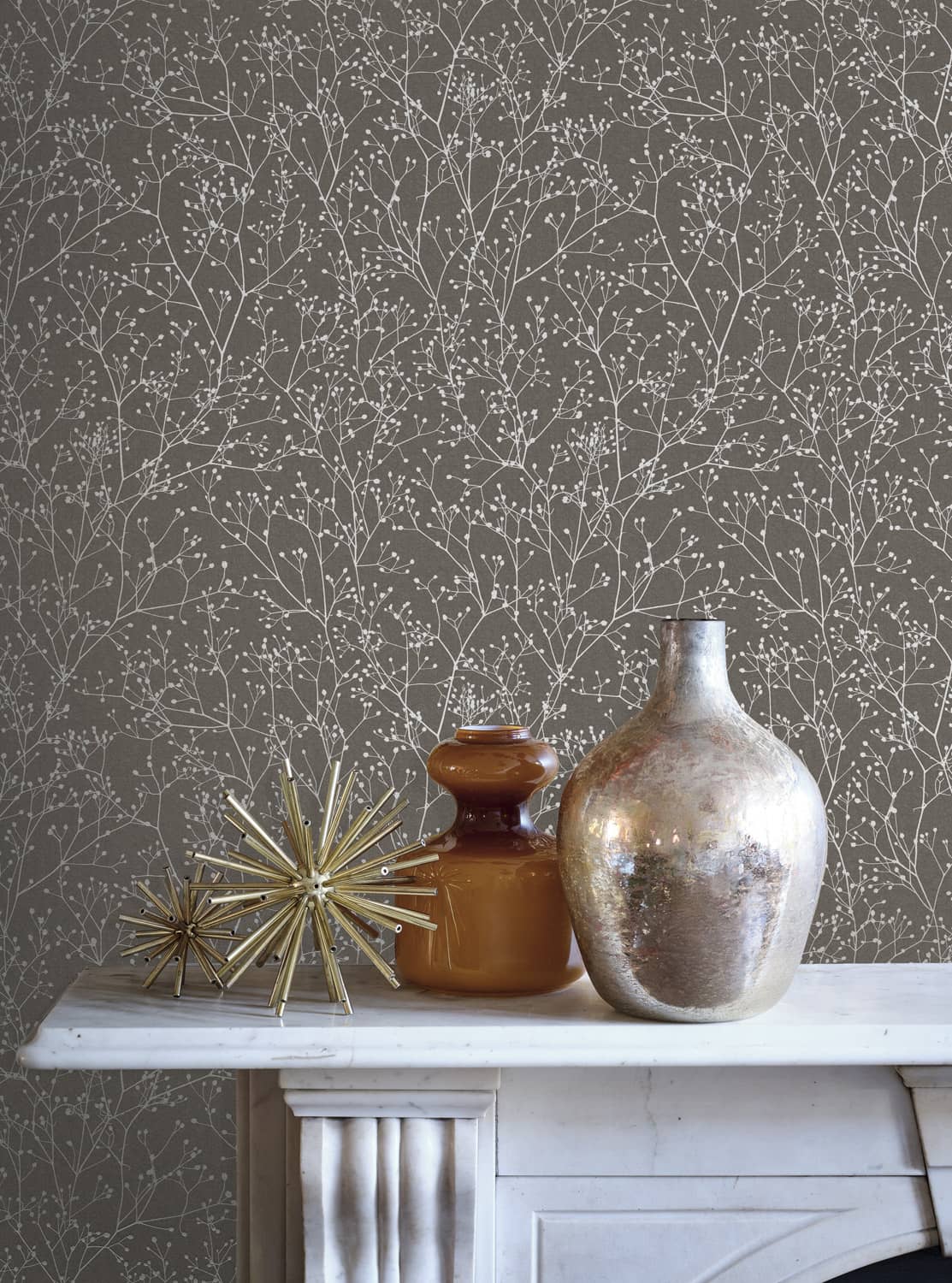 Gypsophila Mocha & Silver Wallpaper