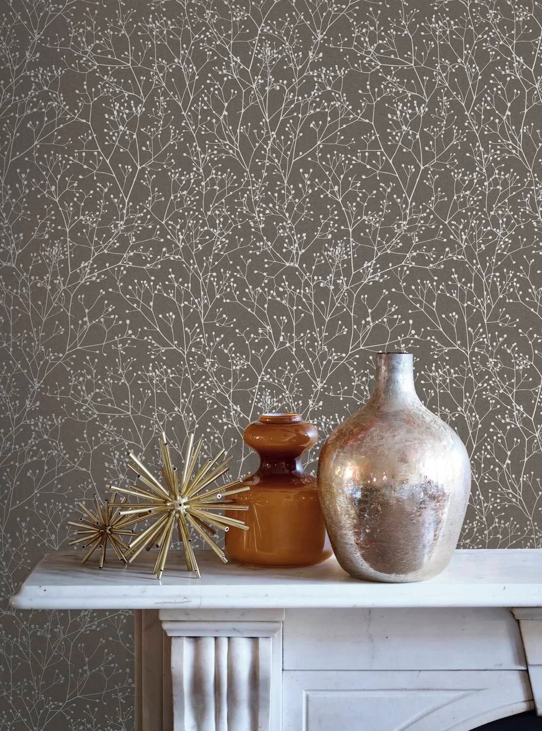 Gypsophila Mocha & Silver Wallpaper